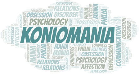 Obraz premium Koniomania word cloud. Type of mania, made with text only.