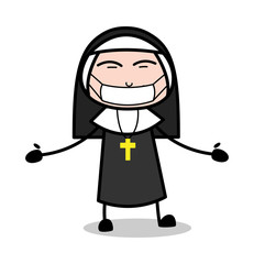 Pollution Mask on Face - Cartoon Nun Lady Vector Illustration