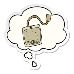 cartoon tea bag and thought bubble as a printed sticker