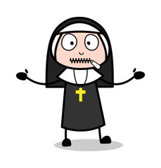 Fototapeta premium Zipper Mouth - Cartoon Nun Lady Vector Illustration