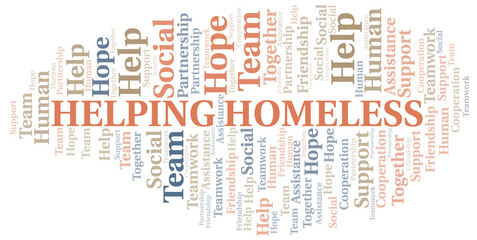 Fototapeta premium Helping Homeless word cloud. Vector made with text only.