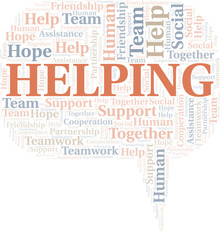 Helping word cloud. Vector made with text only.