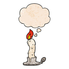 cartoon candle and thought bubble in grunge texture pattern style