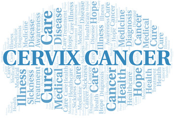 Cervix Cancer word cloud. Vector made with text only.
