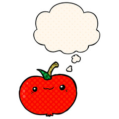 cartoon apple and thought bubble in comic book style