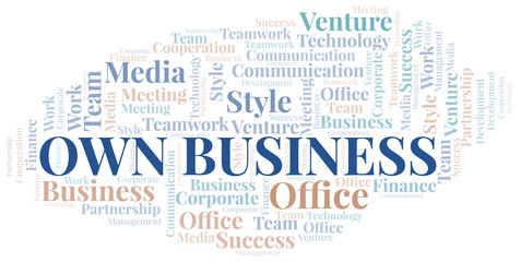 Own Business word cloud. Collage made with text only.