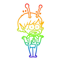 rainbow gradient line drawing cartoon shocked alien girl