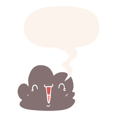 cartoon happy cloud and speech bubble in retro style