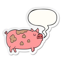 cartoon pig and speech bubble sticker