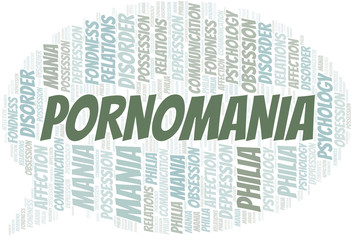 Pornomania word cloud. Type of mania, made with text only.