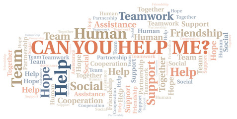 Can You Help Me_ word cloud. Vector made with text only.