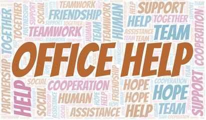Office Help word cloud. Vector made with text only.