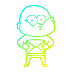 cold gradient line drawing cartoon bald man staring