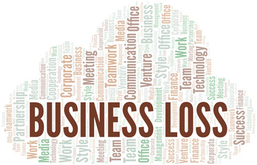 Business Loss word cloud. Collage made with text only.