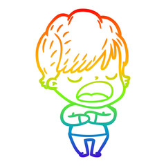 rainbow gradient line drawing cartoon woman talking
