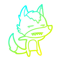 cold gradient line drawing cartoon wolf showing teeth