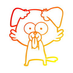 warm gradient line drawing cartoon dog with tongue sticking out