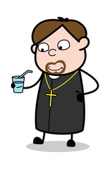Drinking Juice - Cartoon Priest Monk Vector Illustration