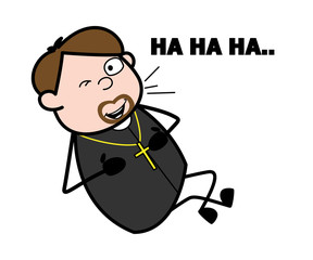Winking Eye and Laughing - Cartoon Priest Monk Vector Illustration