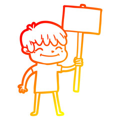 warm gradient line drawing cartoon happy boy