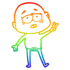 rainbow gradient line drawing cartoon tired bald man