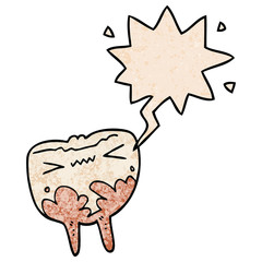 cartoon bad tooth and speech bubble in retro texture style