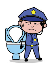 Constipation Problem - Retro Cop Policeman Vector Illustration