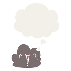 cartoon happy cloud and thought bubble in retro style