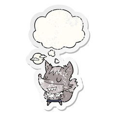 cartoon werewolf and thought bubble as a distressed worn sticker