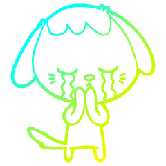 cold gradient line drawing cartoon crying dog