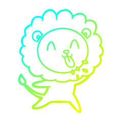 cold gradient line drawing happy cartoon lion