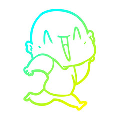 cold gradient line drawing happy cartoon bald man