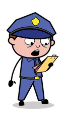 Announcing Rules - Retro Cop Policeman Vector Illustration