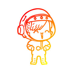 warm gradient line drawing happy cartoon space girl