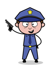 Holding a Gun and Standing in a Attitude - Retro Cop Policeman Vector Illustration