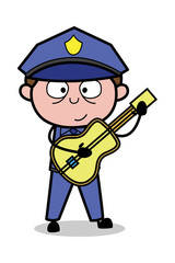 Playing Guitar - Retro Cop Policeman Vector Illustration