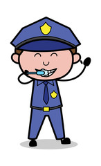 Brushing Teeth - Retro Cop Policeman Vector Illustration