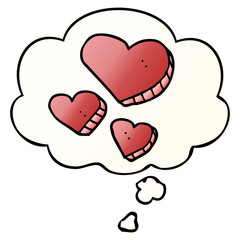 cartoon love hearts and thought bubble in smooth gradient style