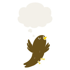 cartoon bird and thought bubble in retro style