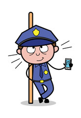 Showing Music Device - Retro Cop Policeman Vector Illustration