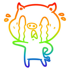 rainbow gradient line drawing crying pig cartoon