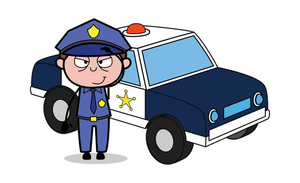 Saluting - Retro Cop Policeman Vector Illustration