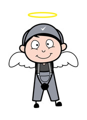 Young Boy in Angel Costume - Retro Repairman Cartoon Worker Vector Illustration