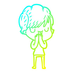 cold gradient line drawing cartoon woman talking