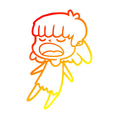 warm gradient line drawing cartoon woman talking loudly