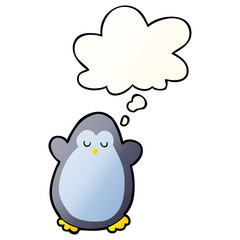 cartoon penguin and thought bubble in smooth gradient style