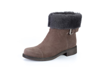 Winter female leather boots isolated on white background