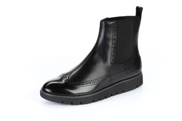 Winter female leather boots isolated on white background