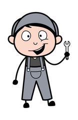 Fototapeta premium Showing a Wrench Tool - Retro Repairman Cartoon Worker Vector Illustration