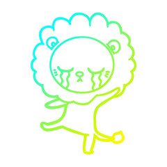 cold gradient line drawing crying cartoon lion